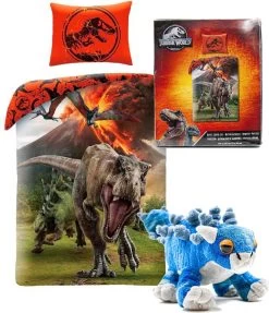 Jurassic World Dekbedovertrek Dino-1persoons-140x200-dinosaurus Dekbed, Incl. Pluche Dino Ankylosaurus-blauw
