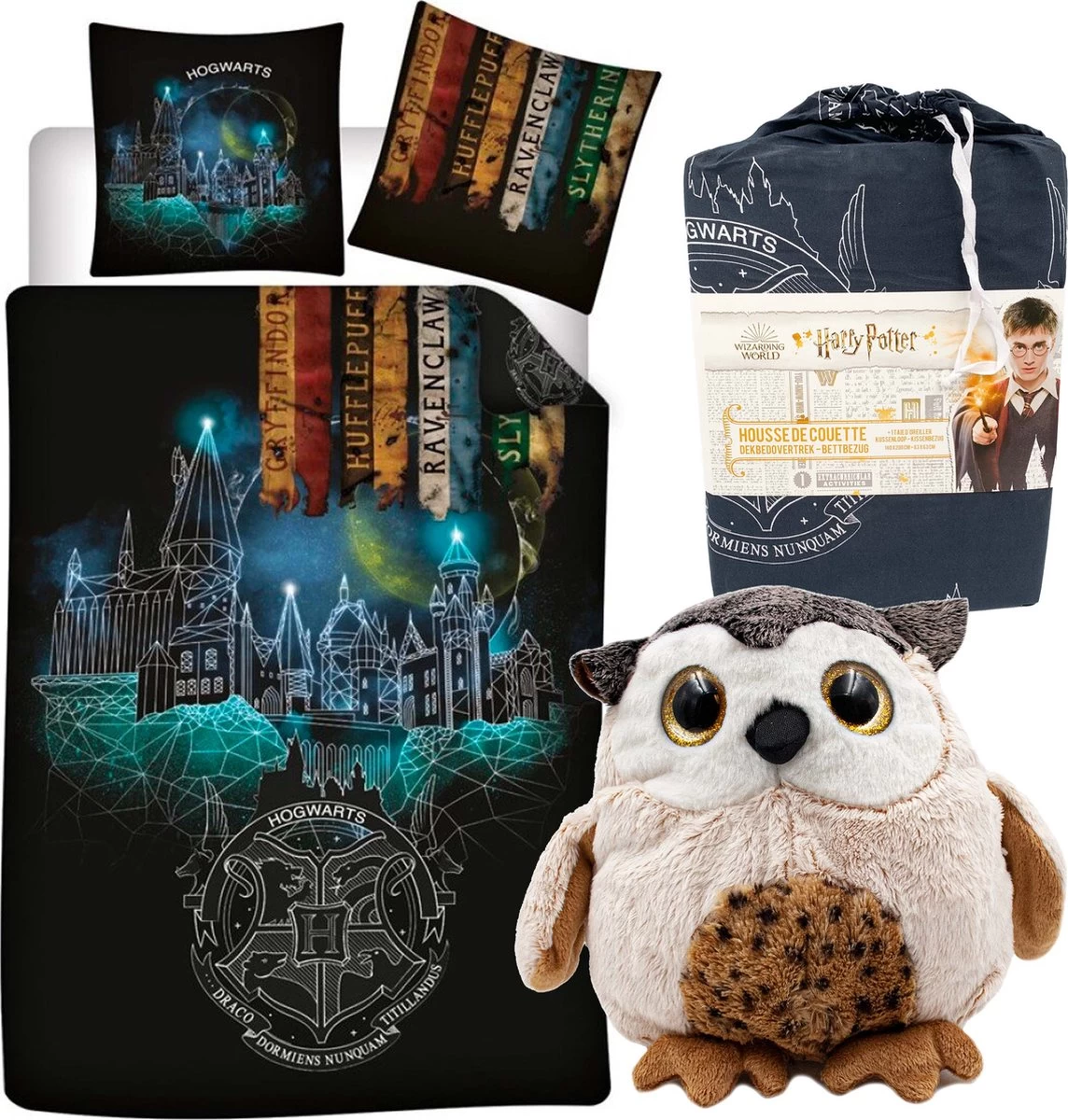 Harry Potter Dekbedovertrek- Polyester- 1persoons- 140x200- Dekbed Banners Hogwarts School, Incl. Pluche Uil 21 Cm 1 Harry Potter Dekbedovertrek- Polyester- 1persoons- 140x200- Dekbed Banners Hogwarts School, Incl. Pluche Uil 21 Cm