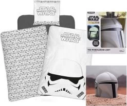 Star Wars Dekbedovertrek Clone Army - Eenpersoons - 140 X 200 Cm - Bio Katoen, Incl. Paladone Disney Star Wars Mandalorian Helm Lamp.