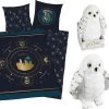 Herding Harry Potter Hogwarts - Dekbedovertrek - 140/200 Cm - Golden Logo - Katoen - Dubbelzijdig - Met Pluche Hedwig Uil Knuffel 28 Cm