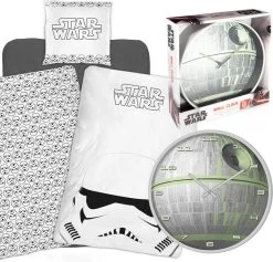 Star Wars Dekbedovertrek, Storm-trooper, 1persoons, 140x200, Katoen, Kussen 65x65 Cm, In Bio Tasje- Incl. Star Wars Wandklok 25cm.
