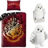 Harry Potter Hogwarts - Dekbedovertrek - Rood - 1persoons 140x200 - Met Pluche Hedwig Uil Knuffel