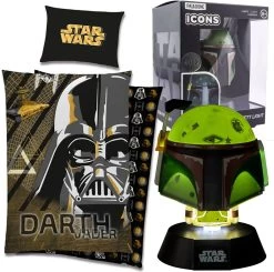 Star Wars Dekbedovertrek - Darth Vader - 140x200 Cm + Kussensloop 60x70 Cm - Zwart/Geel, Incl. Star Wars - Boba Fett Lamp.