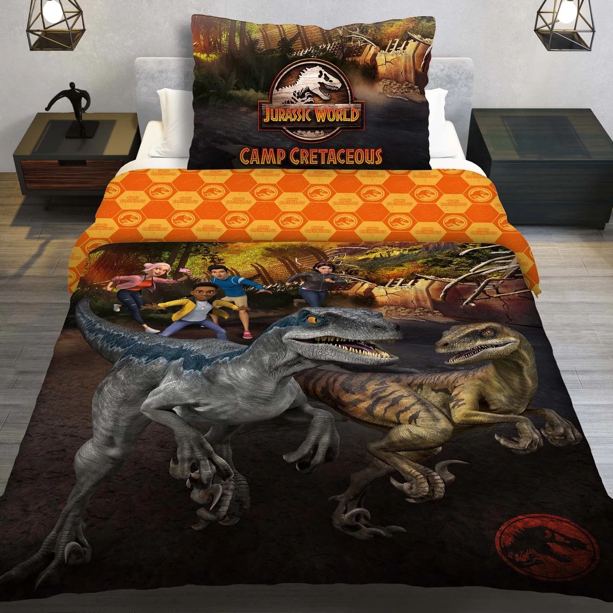 Jurassic World Dekbedovertrek Velociraptor - Eenpersoons - 140 X 200 Cm - Katoen 3 Jurassic World Dekbedovertrek Velociraptor - Eenpersoons - 140 X 200 Cm - Katoen - Afbeelding 3