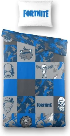 Fortnite Dekbedovertrek Faces - 140x200 - 100% Katoen - Blauw - Sinterklaas Cadeautje - Kerst Cadeau