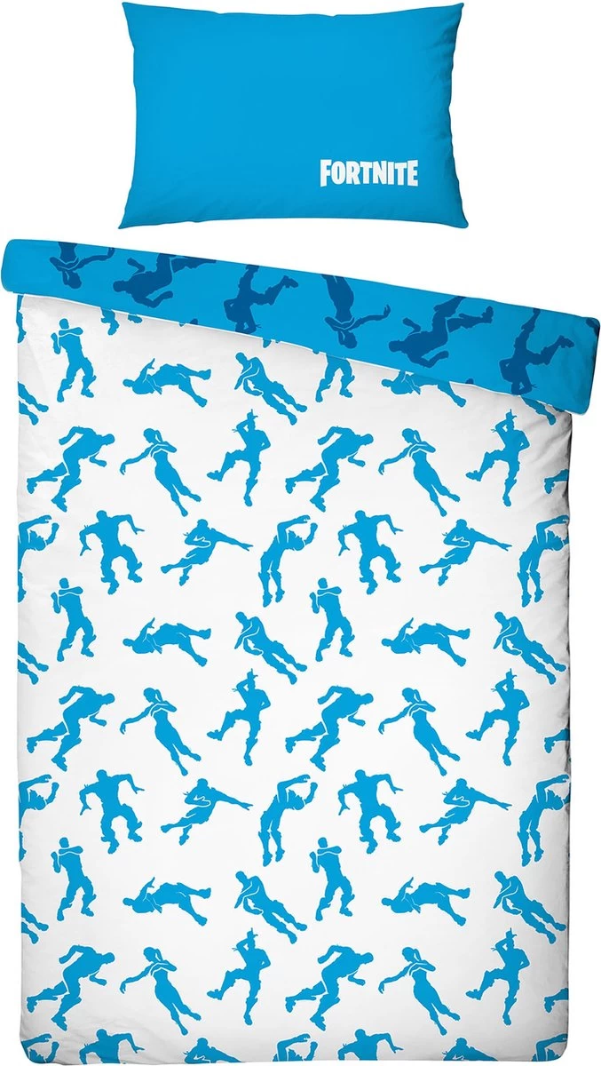Fortnite Emotes - Dekbedovertrek - Eenpersoons - 140 X 200 Cm - Blauw/Wit 2 Fortnite Emotes - Dekbedovertrek - Eenpersoons - 140 X 200 Cm - Blauw/Wit - Afbeelding 2