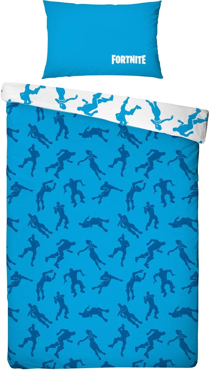 Fortnite Emotes - Dekbedovertrek - Eenpersoons - 140 X 200 Cm - Blauw/Wit 1 Fortnite Emotes - Dekbedovertrek - Eenpersoons - 140 X 200 Cm - Blauw/Wit
