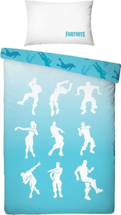 Fortnite Shuffle Blauw - Dekbedovertrek - Eenpersoons - 140 X 200 Cm - Blauw/Wit