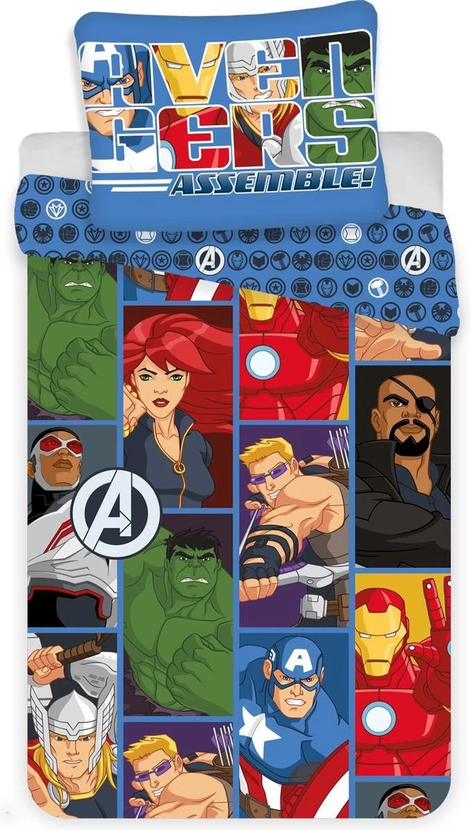 Marvel Avengers Cartoon Dekbedovertrek - Eenpersoons - 140 X 200 Cm - Multi 1 Marvel Avengers Cartoon Dekbedovertrek - Eenpersoons - 140 X 200 Cm - Multi