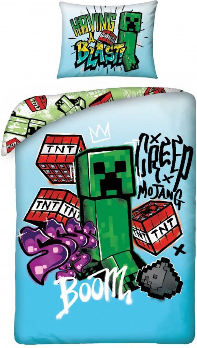 Minecraft Dekbedovertrek, Having A Blast - Eenpersoons - 140 X 200 Cm - Katoen 1 Minecraft Dekbedovertrek, Having A Blast - Eenpersoons - 140 X 200 Cm - Katoen