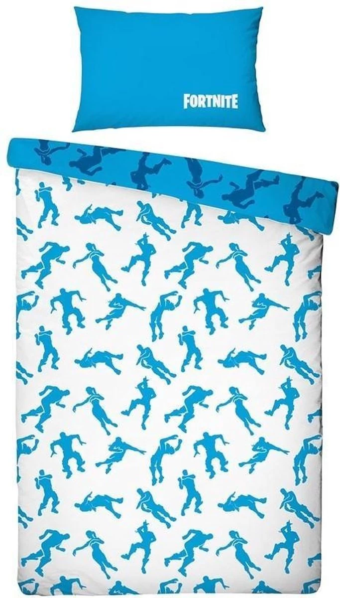 Fortnite Emotes - Dekbedovertrek - Eenpersoons - 140 X 200 Cm - Blauw/Wit 3 Fortnite Emotes - Dekbedovertrek - Eenpersoons - 140 X 200 Cm - Blauw/Wit - Afbeelding 3