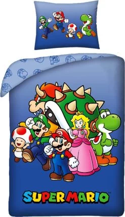Super Mario Dekbedovertrek Team - Eenpersoons - 140 X 200 Cm - Katoen
