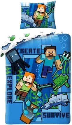 Minecraft Dekbedovertrek Create - Eenpersoons - 140 X 200 Cm - Katoen