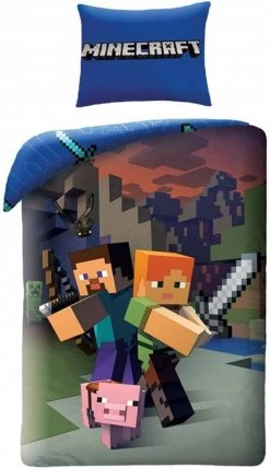 Merkloos Minecraft Dekbedovertrek Good Guys - Eenpersoons - 140x200 Cm - Multi