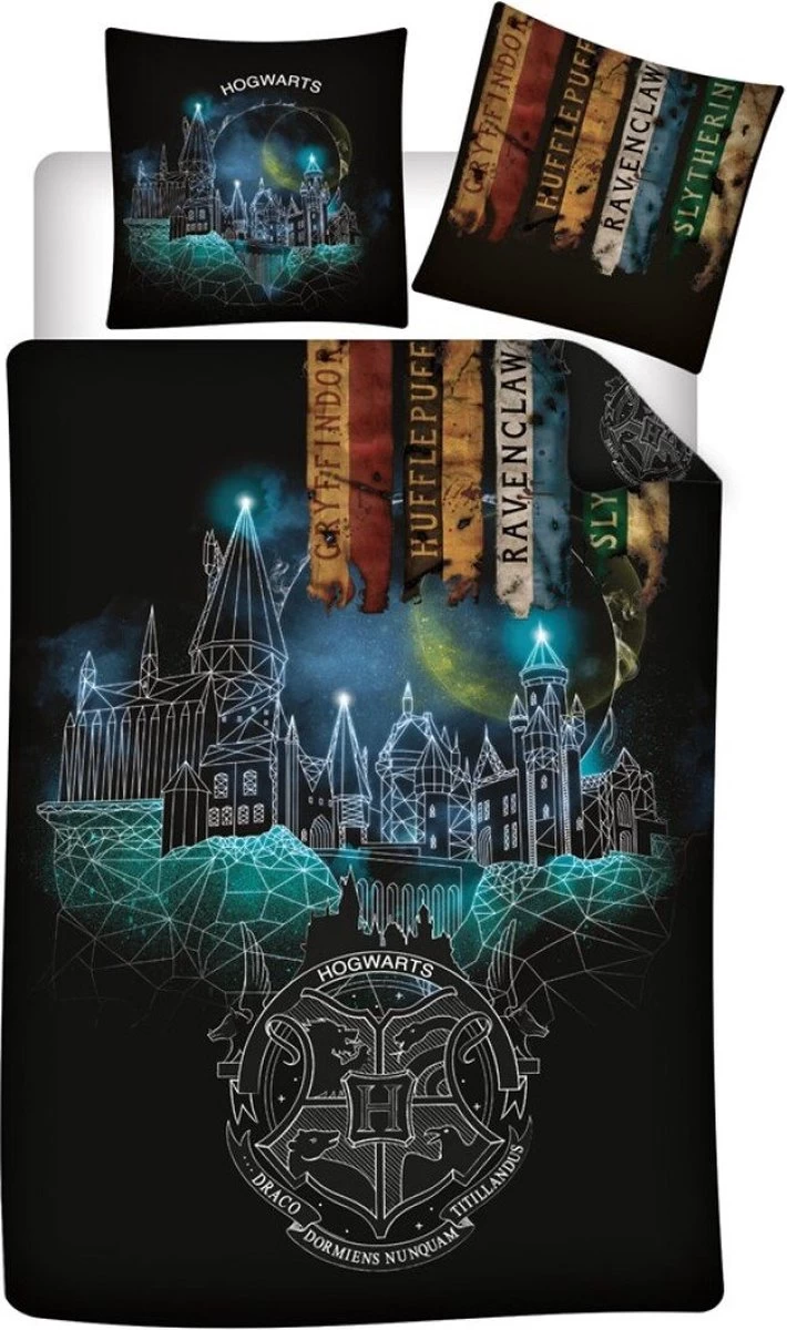 Harry Potter Dekbedovertrek- Polyester- 1persoons- 140x200- Dekbed Banners Hogwarts School, Incl. Pluche Uil 21 Cm 2 Harry Potter Dekbedovertrek- Polyester- 1persoons- 140x200- Dekbed Banners Hogwarts School, Incl. Pluche Uil 21 Cm - Afbeelding 2