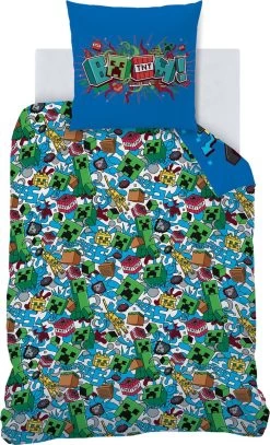 Minecraft Dekbedovertrek Slurp - Eenpersoons - 140 X 220 Cm - Katoen -Beddengoed winkel 728x1200 1