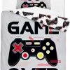 1-persoons Jongens Dekbedovertrek (dekbed Hoes) “game Over” Wit Met Zwarte Controller Van Playstation / Spelcomputer / Computerspel Gamer Glow-in-the-dark Eenpersoons KATOEN 140 X 200 Cm (cadeau Idee Voor Kinderen!)