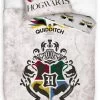 Harry Potter Zweinstein- Quidditch- Color Logo- Dekbedovertrek - Eenpersoons - 140x200 Cm -katoen- Reversible- Kussen 65x65cm