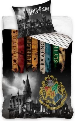 Harry Potter Banners Dekbedovertrek - Eenpersoons - 140x200 Cm - Grijs/Multi