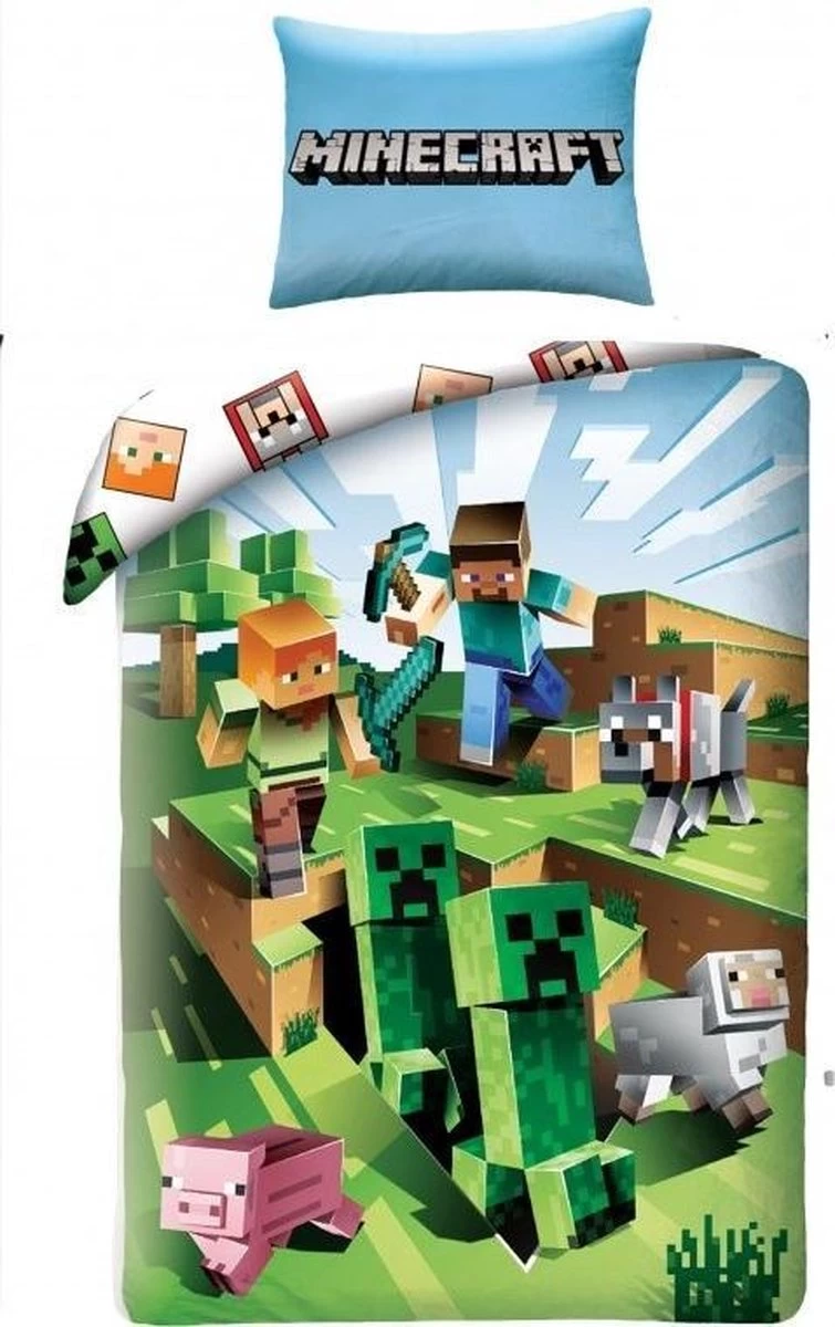 Merkloos Minecraft Dekbedovertrek Battle - Steve - Creeper - Sheep - 140 X 200 Cm 1 Merkloos Minecraft Dekbedovertrek Battle - Steve - Creeper - Sheep - 140 X 200 Cm
