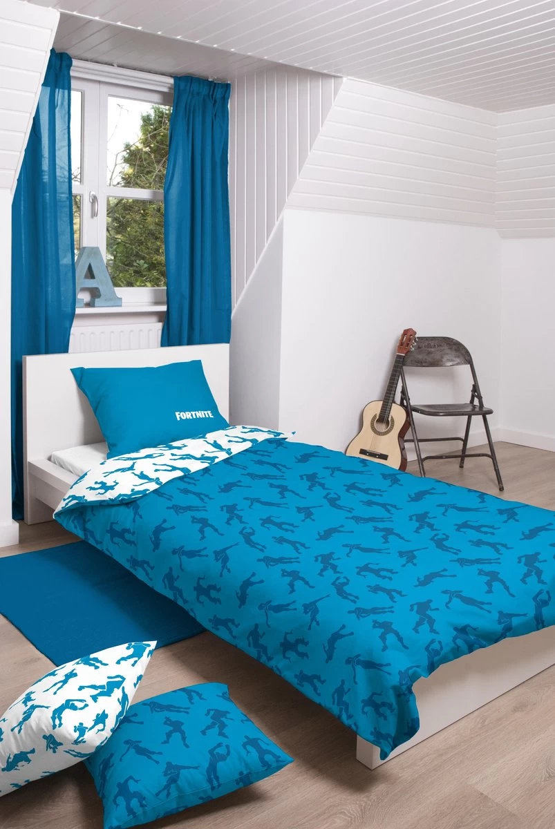 Fortnite Emotes - Dekbedovertrek - Eenpersoons - 140 X 200 Cm - Blauw/Wit 4 Fortnite Emotes - Dekbedovertrek - Eenpersoons - 140 X 200 Cm - Blauw/Wit - Afbeelding 4