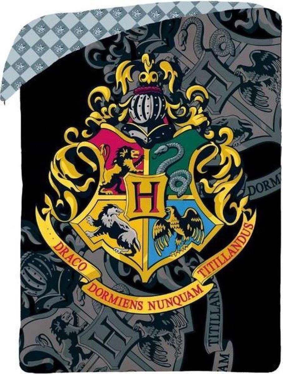 Harry Potter Dekbedovertrek- Katoen- 1persoons- 140x200- Dekbed Hogwarts Logo -Zwart 2 Harry Potter Dekbedovertrek- Katoen- 1persoons- 140x200- Dekbed Hogwarts Logo -Zwart - Afbeelding 2
