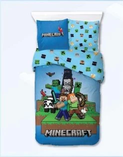 Minecraft - Dekbedovertrek - Fight - 140 X 200 Cm + 63 X 63 Cm - Polyester