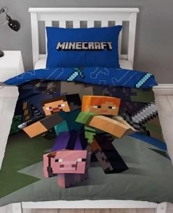 Merkloos Minecraft Dekbedovertrek Good Guys - Eenpersoons - 140x200 Cm - Multi -Beddengoed winkel 977x1200