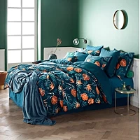 Dekbedovertrek De Witte Lietaer Bird Of Paradise Deep Petrol Satijn 240 X 200 / 220 Cm Lits Jumeaux