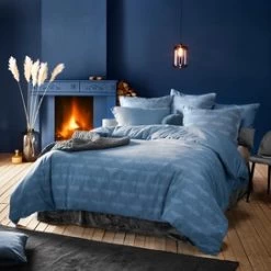 Dekbedovertrek De Witte Lietaer Crane Stellar Blue Flanel 240 X 200 / 220 Cm Lits Jumeaux